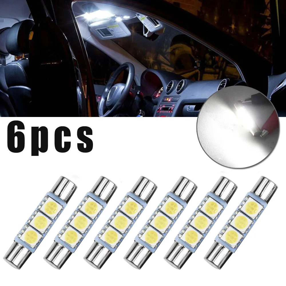 6pcs Xenon White 6641 6614F LED Bulbs Sun Visor Makeup Mirror Fuse Lights Board Vanity Mirror Fuse Lamps