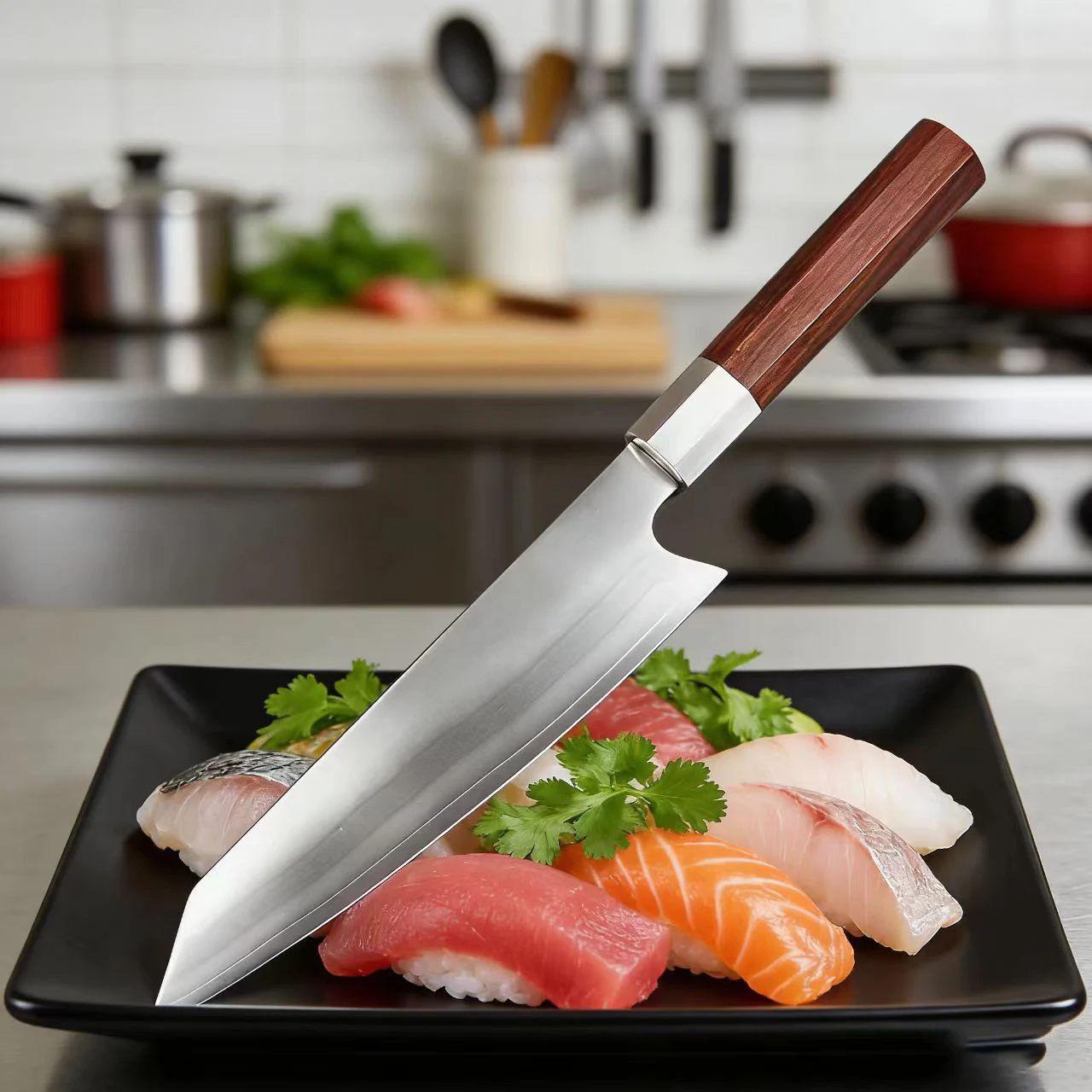 8 Inch Kiritsuke Knife 9-layers Clad Steel 10Cr15CoMov Blade Wood Handle Chef Slicing Vegetables Cleaver Meat Kitchen Knives