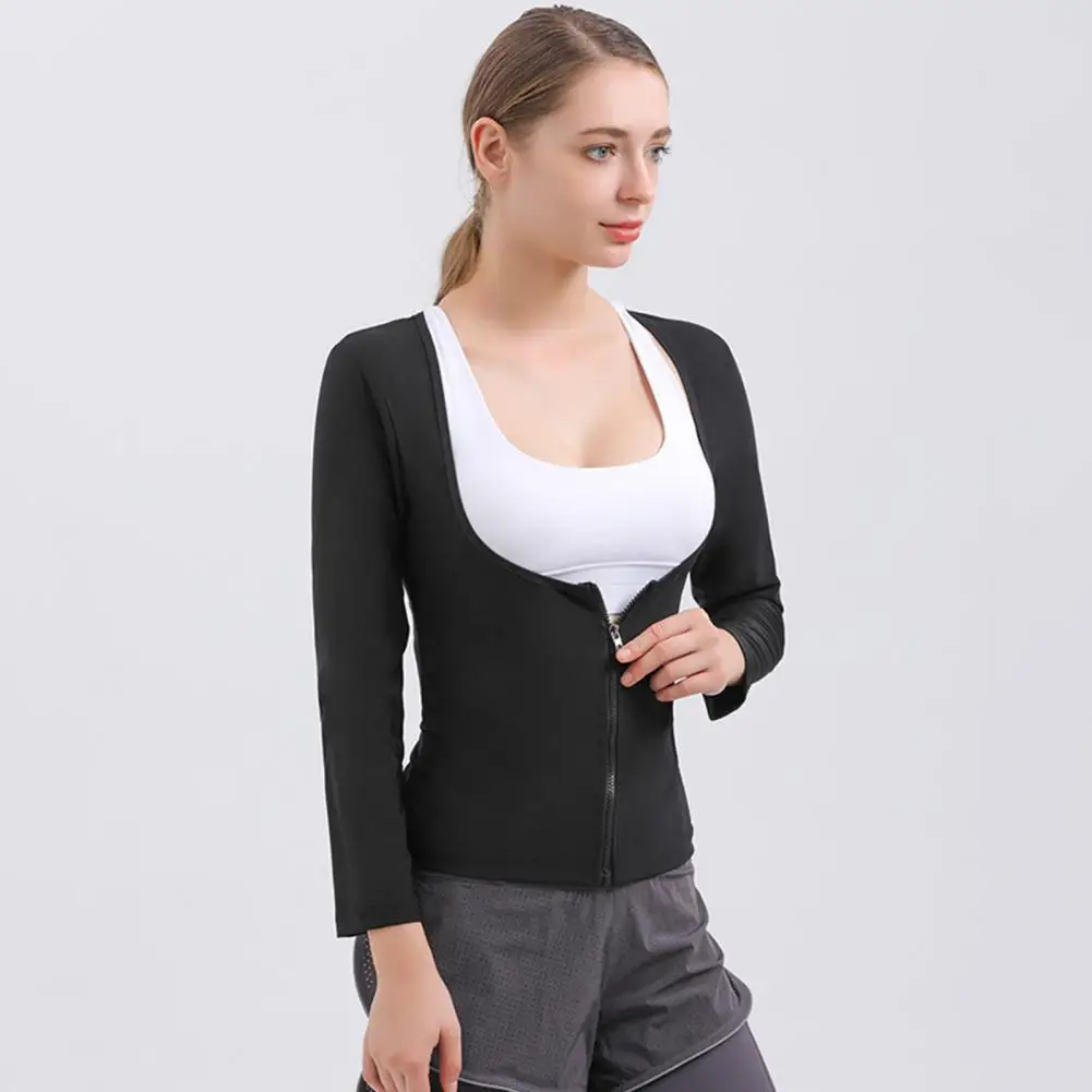 Sauna Suit Shirt Women Sauna Suit Jacket Long Sleeve Weight Loss Shapewear Body Shaper Workout Sweat Top with Zipper Closure