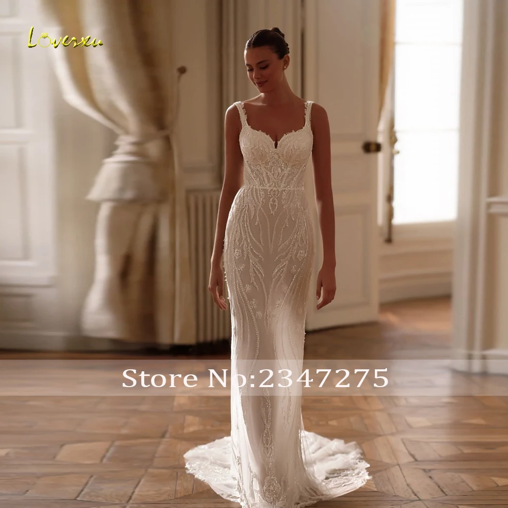 Loverxu Mermaid Wedding Dresses Scalloped Sleeveless Vestido De Novia Lace Embroidery Detachable Train Custom Made Bridal Gown