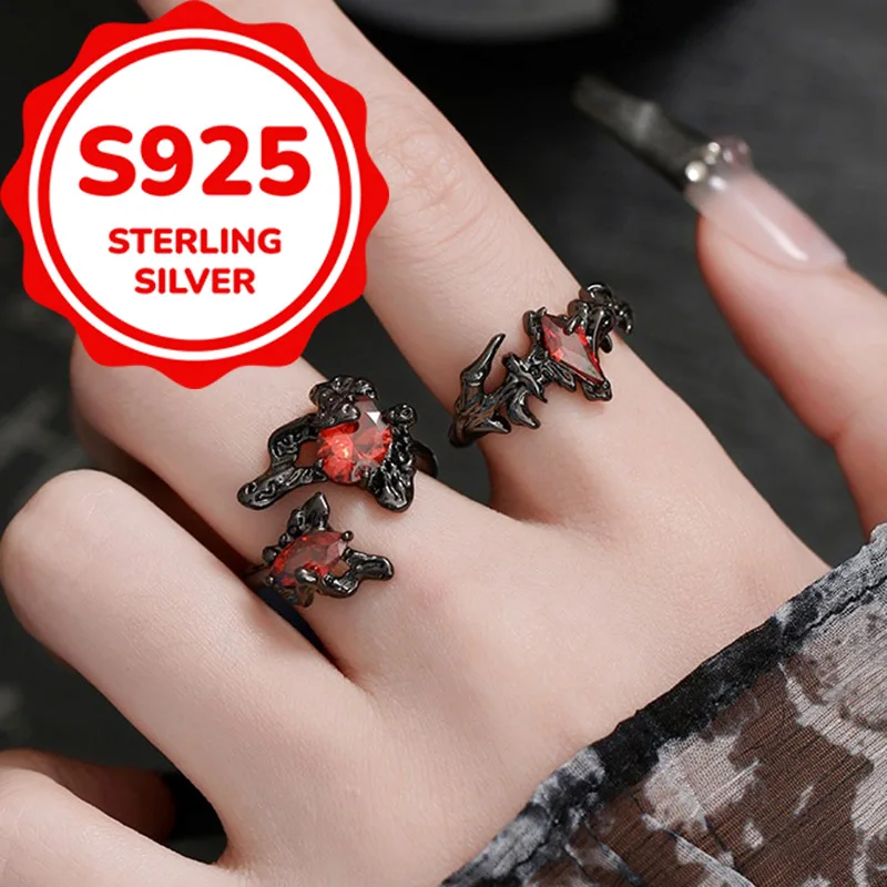 925 sterling silver everyday versatile temperament flame claw open adjustable ring light luxury personalized ring