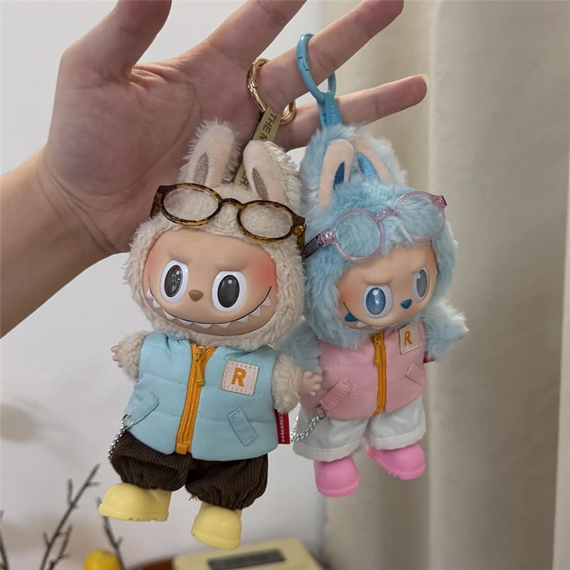 ل 15 17 سنتيمتر Labubu دمية أسفل السترات الليزر تزلج ملابس عصرية الشتاء أسفل سترة مع أحذية الجينز الزي الكامل الملابس