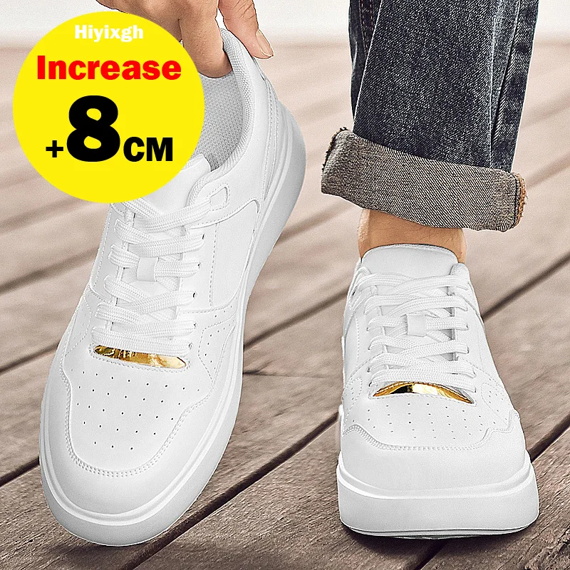 Chaussures Oxford rehaussantes pour hommes, baskets épaisses, augmentation de la taille de 6 cm, blanches, grandes tailles 37-45