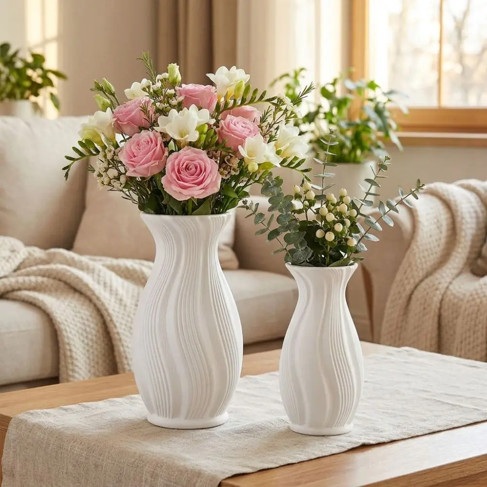 Plastic Wavy Vertical Line Flower Vase Drop-Proof Modern Style Hydroponic Flower Pot Minimalist Aesthetic Decorative Vase