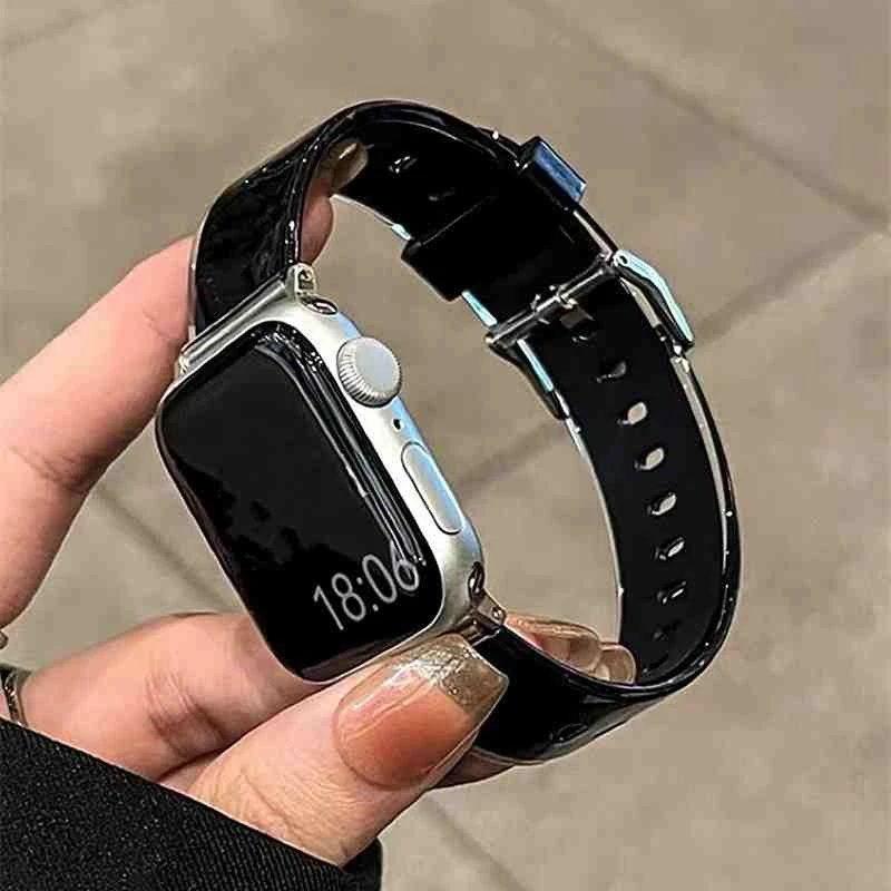 حزام سيليكون لساعة أبل باند 49 مللي متر 46 42 40 44 45 41 38 مللي متر Glacier جيلي واضح سوار لسلسلة iWatch 10 9 8 7 6 5 4 se