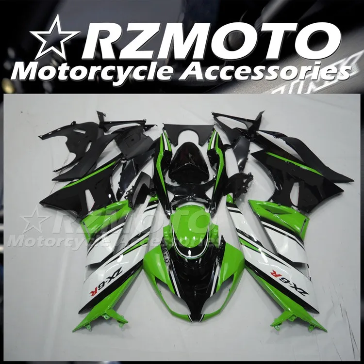 4Gifts New ABS Fairings Kit Fit For KAWASAKI ZX-6R ZX6R 636 2009 2010 2011 2012 09 10 11 12 Bodywork Set Green White