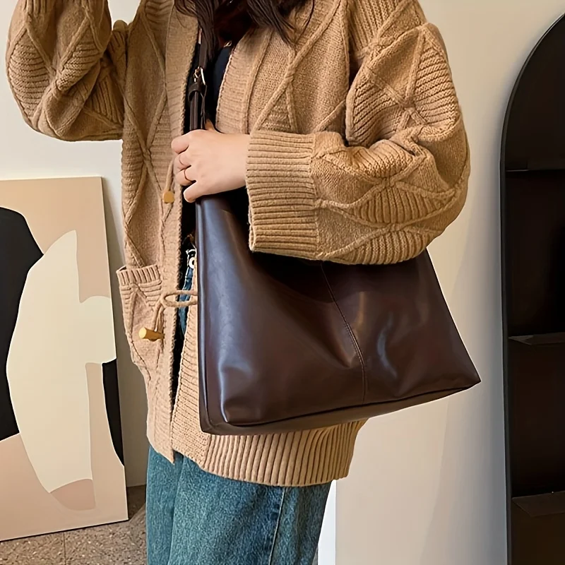 

Solid Color Women Shoulder Bag, Vintage Square Handbag, Women's Tote Bag, Casual Flip-Top Underarm Bag for Shopping and Outings