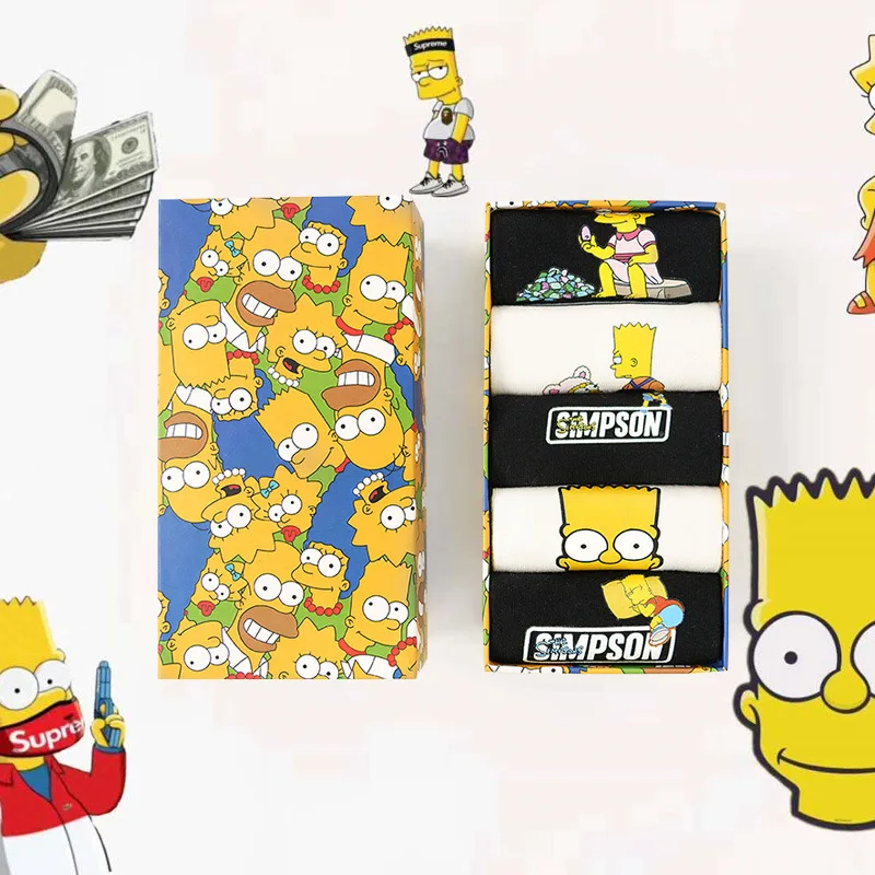 

5pcs/set New Animation Simpsons Breathable Socks Box Ladies Cartoon Short Tube Shallow Mouth Boat Socks Spring and Summer