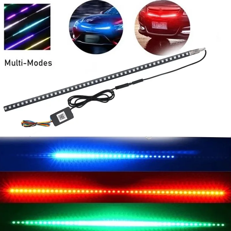 Hot Sales!Car Universal LED Grill Light Colorful Flowing Light Thunderbolt Ranger Lamp Remote Control RGB Breathing Light Strip