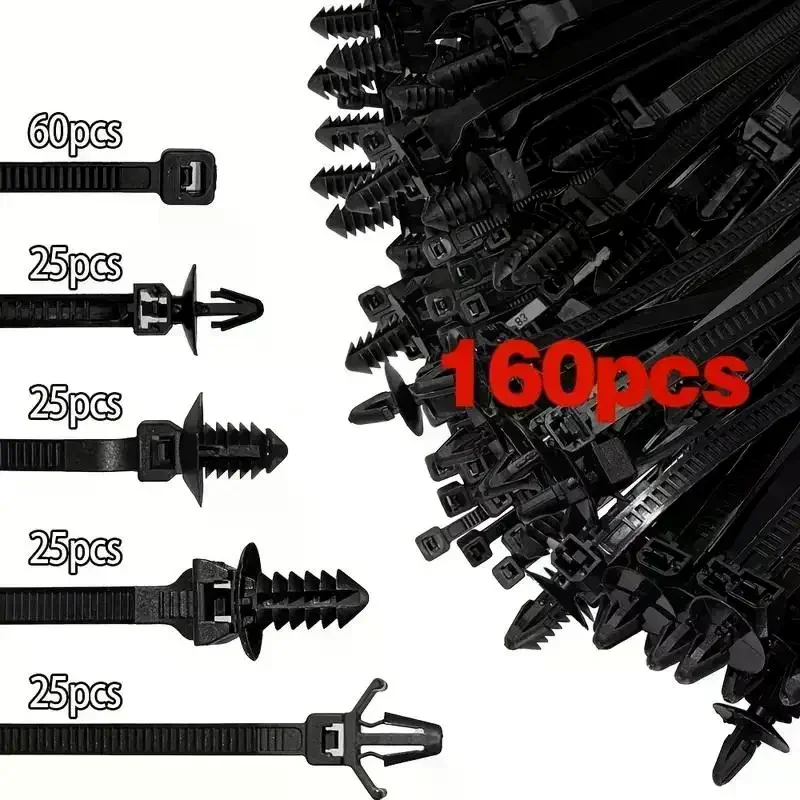 

160PCS Car Wire Harness Fastener Tie Wrap Cable Clamp Clips Cable Ties Management Auto Wire Organizers For Auto Corrugated Pipe