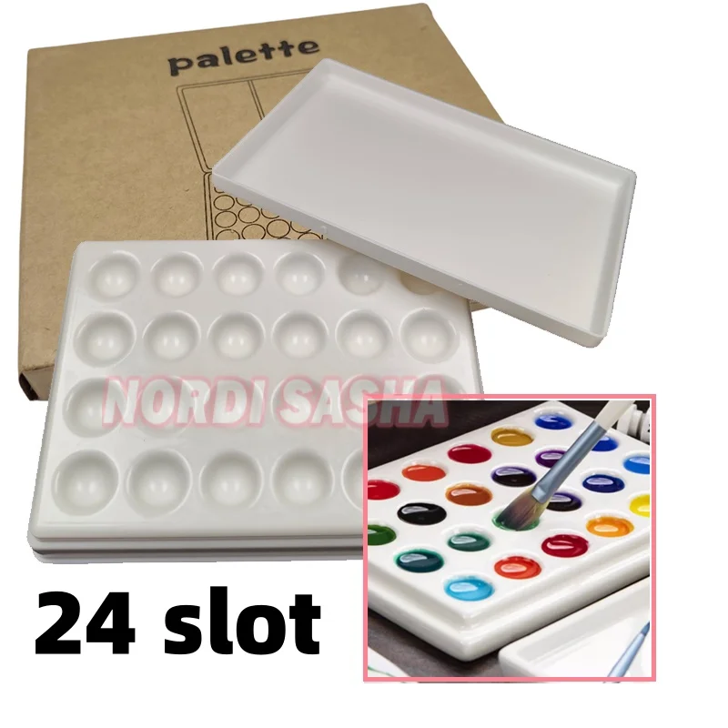 1Pcs 24 Holes Dental Lab Porcelain Mixing Watering  Palette With Cover Wet Tray 24 Pits Plastic Plate for Glaze