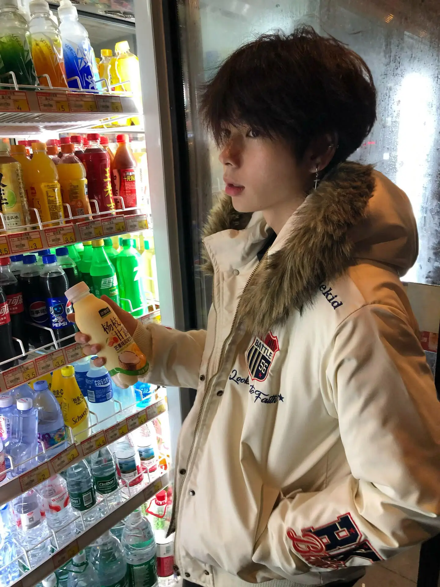 

Retro American Hooded Cotton Jaet for Men Winter Embroidery Thi Warm Versatile Couple Outerwear with Fur Collar Zipper Cl...