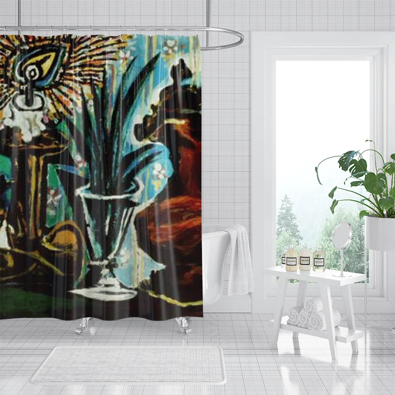 Stylish and Durable Polyester Shower Curtain with Abstract Oil Painting Design for Bathroom Space Divider and Waterproofing