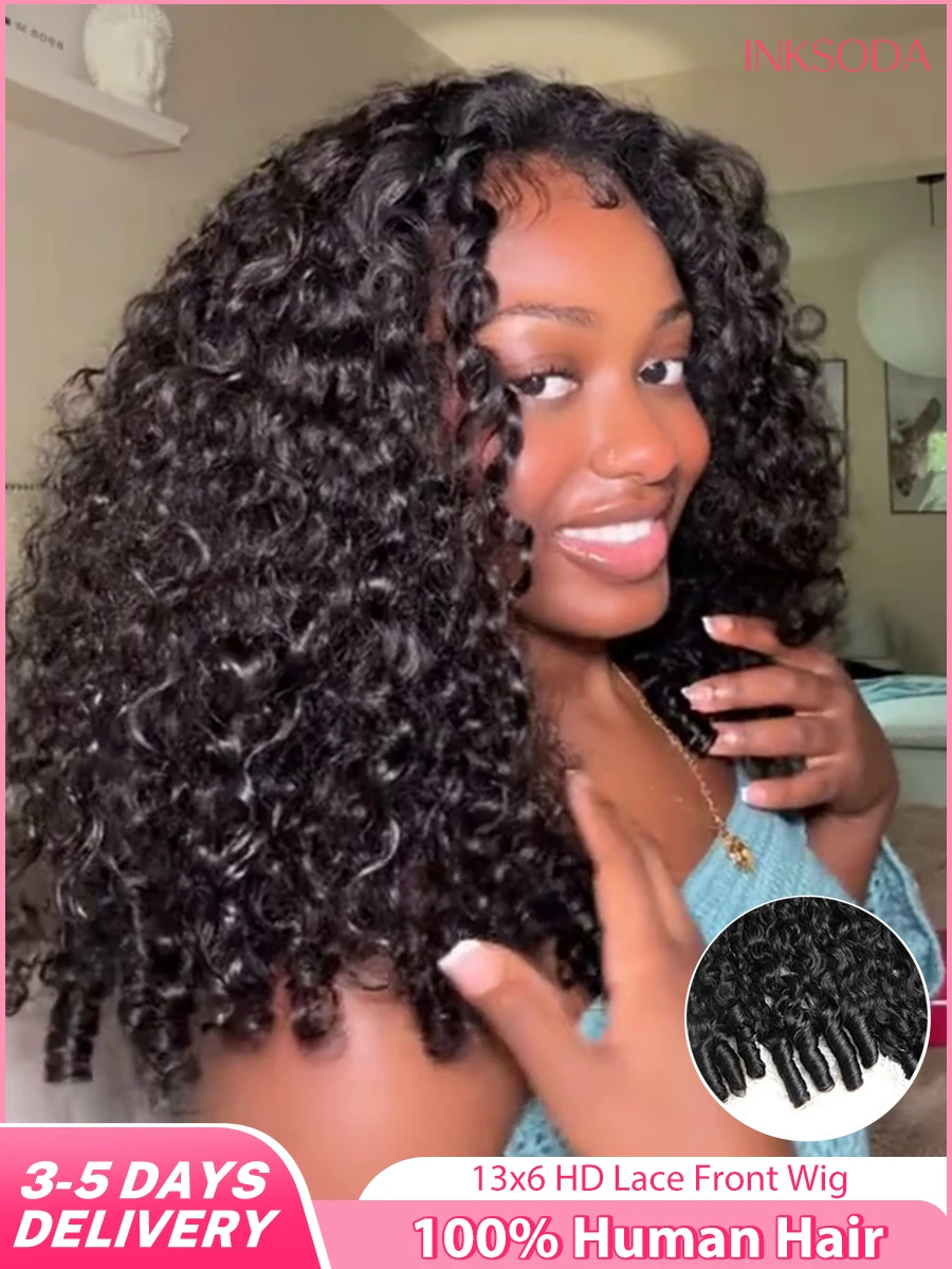 Peluca con malla Frontal de 30 y 36 pulgadas, cabello humano rizado birmano 13x6 HD, peluca Frontal 13x4 con extremo en espiral, negro Natural prearrancado para mujeres