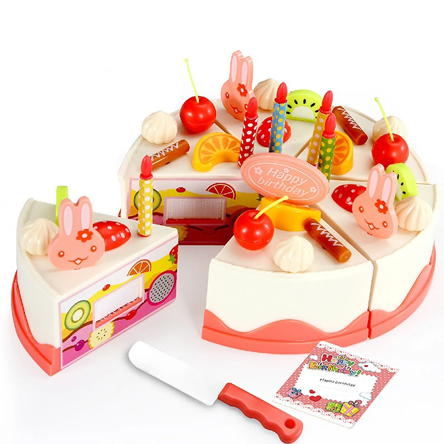 A set of 38 pieces of cake set, children's playhouse toys, afternoon tea, desserts,and cutlery, simulating strawberry fruit cake