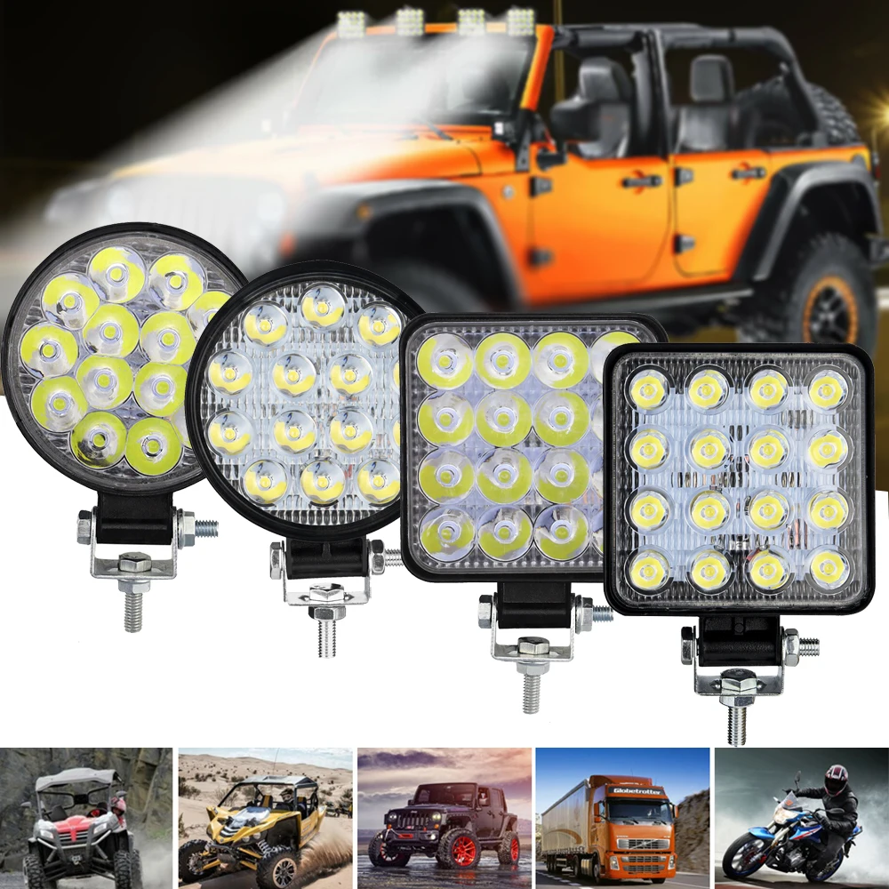 

12V 24V Mini 16LED Square Work Light for Offroad 4X4 ATV Automotive 4inch Round Auxiliary Headlights Spotlights for Jeep Truck