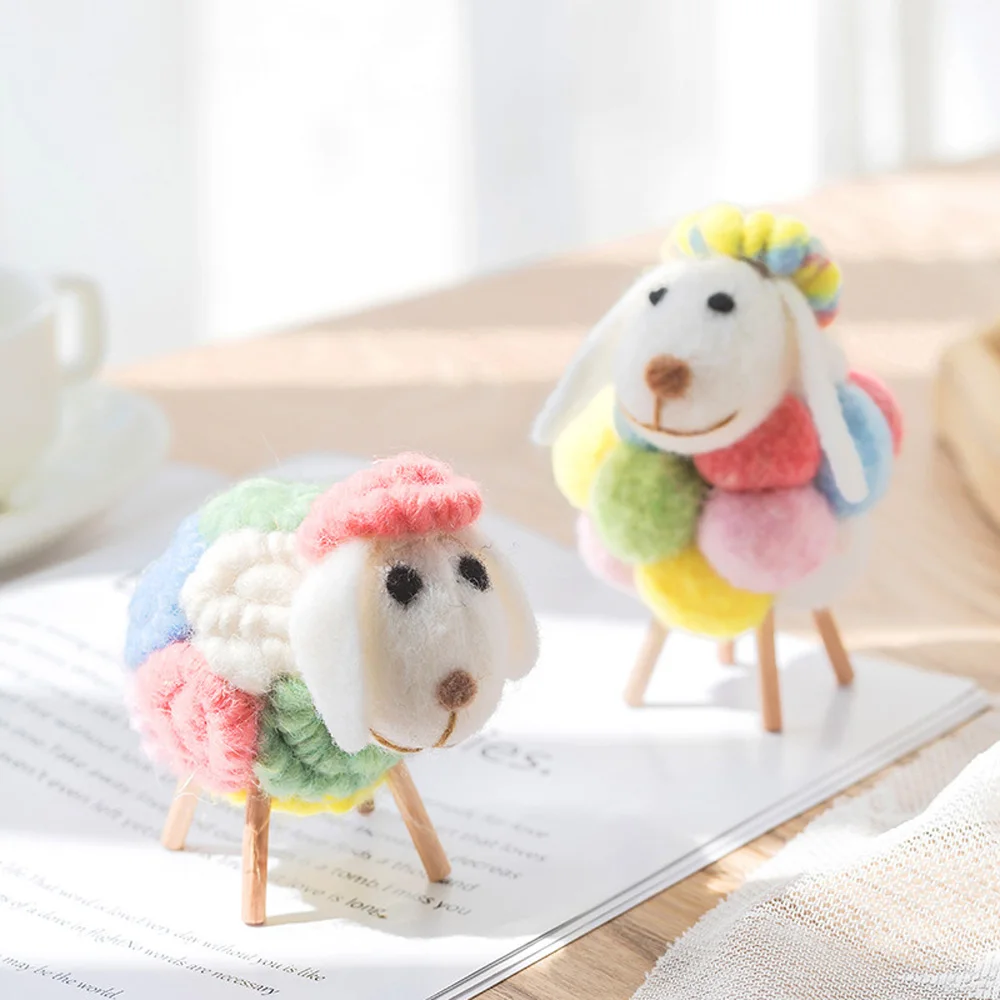 Mini Handmade Ornament Christmas Holiday Wool Statue Miniature Felt Sheep Figurines Home Decoration Party Supplies