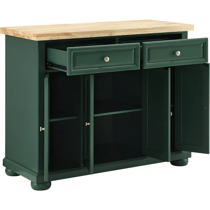 Rolling Kitchen Island Cart, Microwave Stand, Coffee Bar, with Shelves and Drawers, Emerald Green