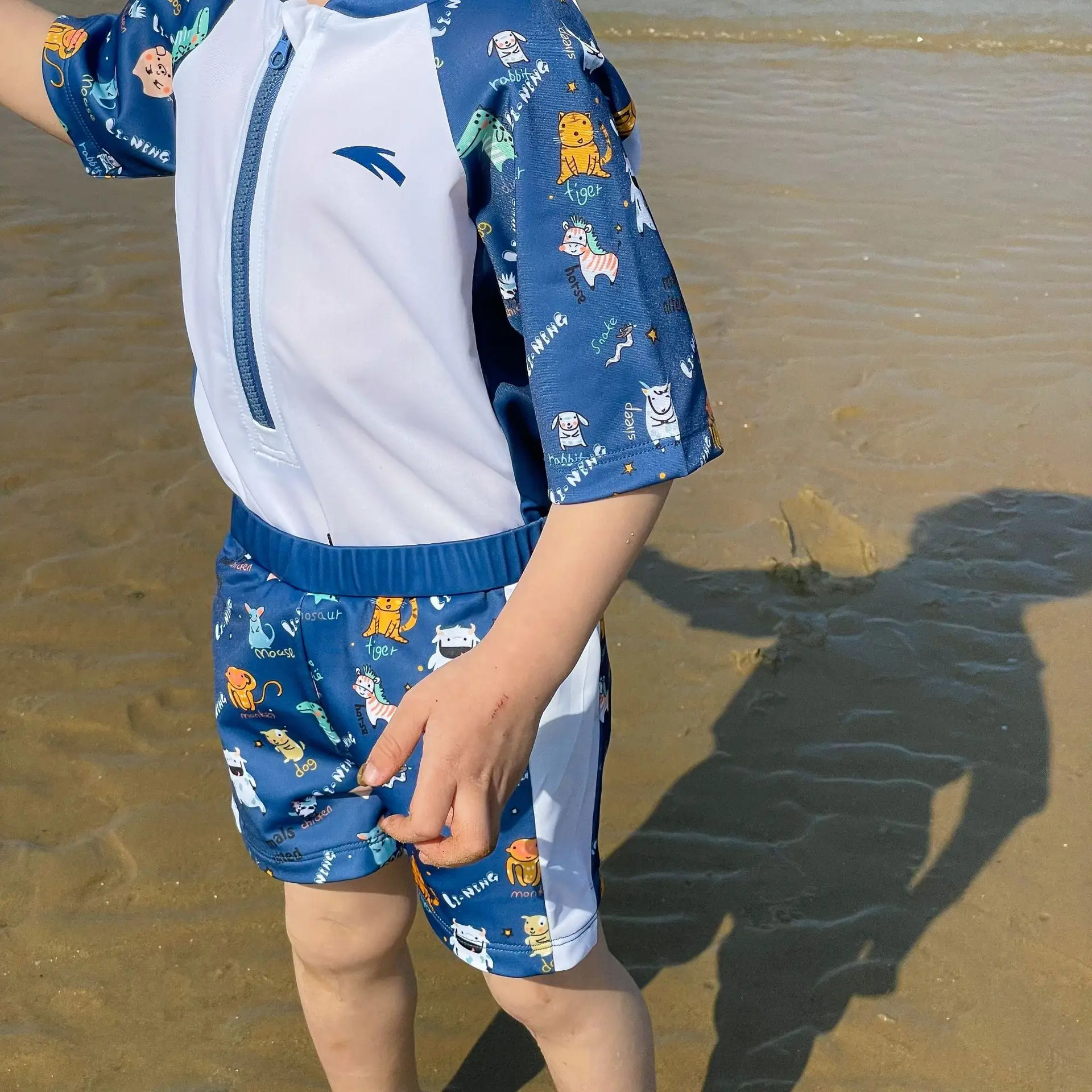 Conjunto de traje de baño de manga corta para bebé, bañador de dibujos animados de animales, Top de secado rápido, traje de surf