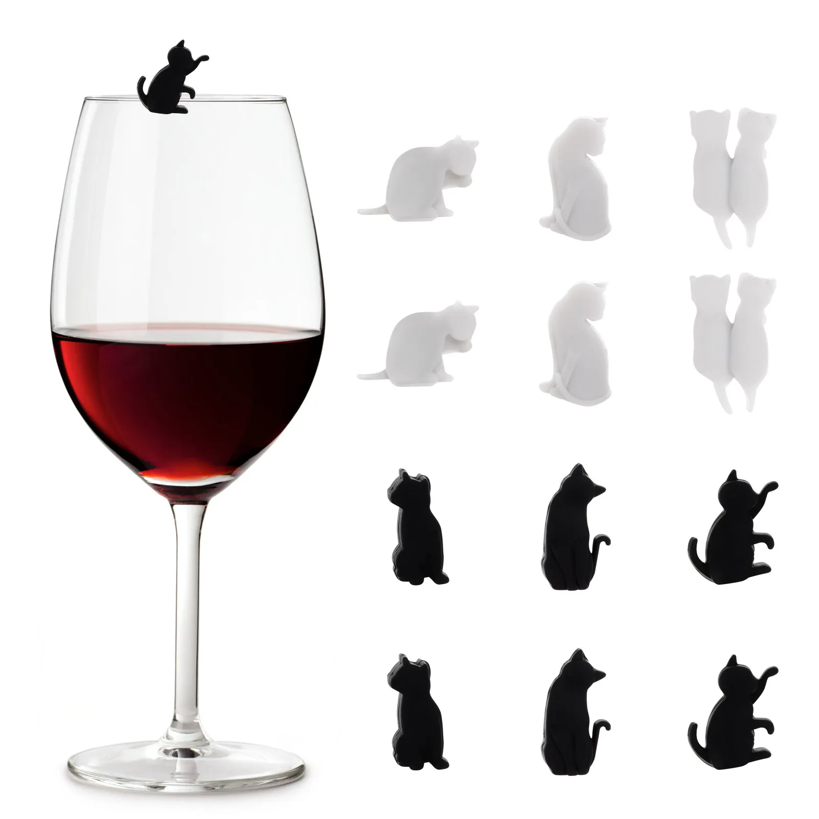 12Pcs Silicone Cat Wine Glass Markers Creative Drink Cup Identifiers Party Banquet Home Entertainment Glass Identification