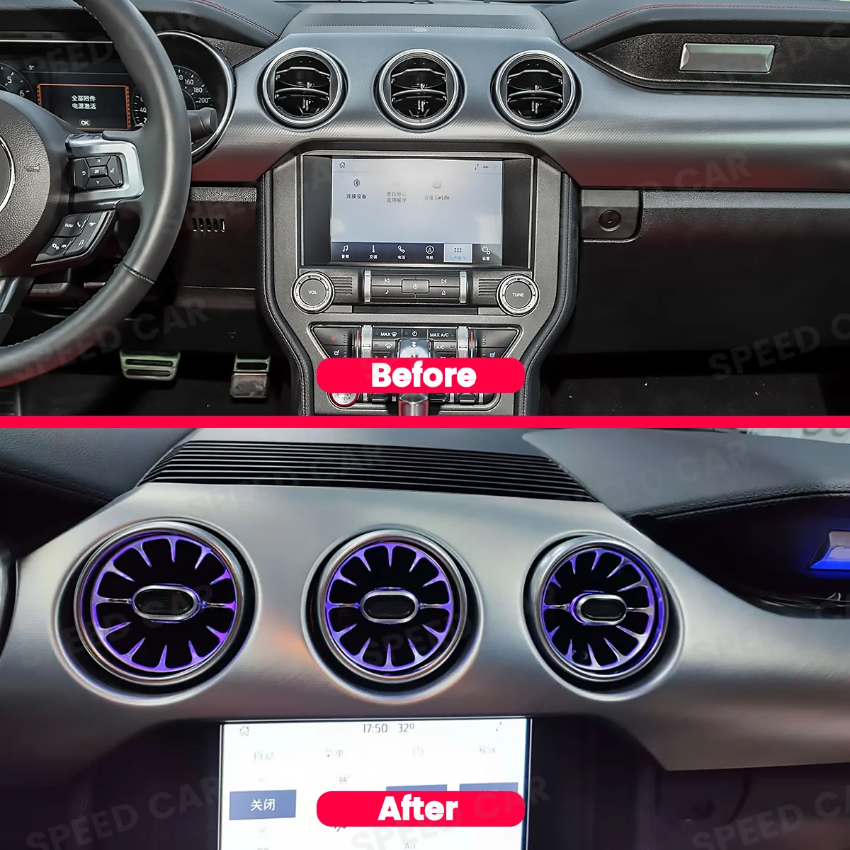 256 Color Vent Ambient Light for Ford Mustang Car New 2015-2021 Dashboard Air Conditioning Turbine LED Air Outlet Decorative Lig