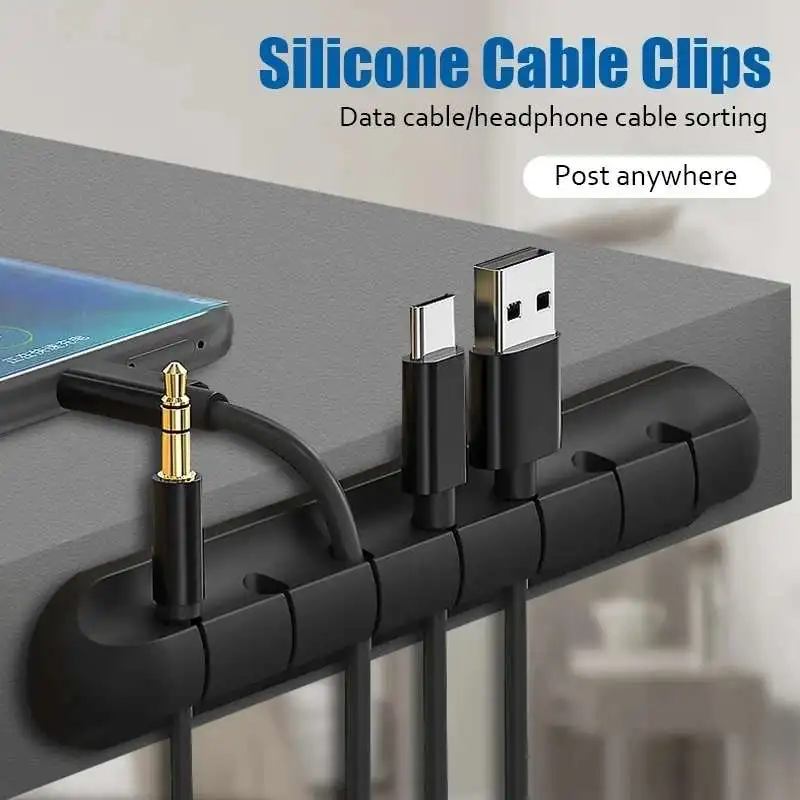 1PC Two-color silicone USB cable organizer, cable wrap, desktop cable management clip, and mouse/headphone cable holder
