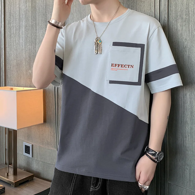 

New 2023 Summer 100% Cotton TShirt Men's Short Sleeve T-Shirt Funny Patchwork O-Neck Tees Streetwear Top Clothing Big Size M-4XL