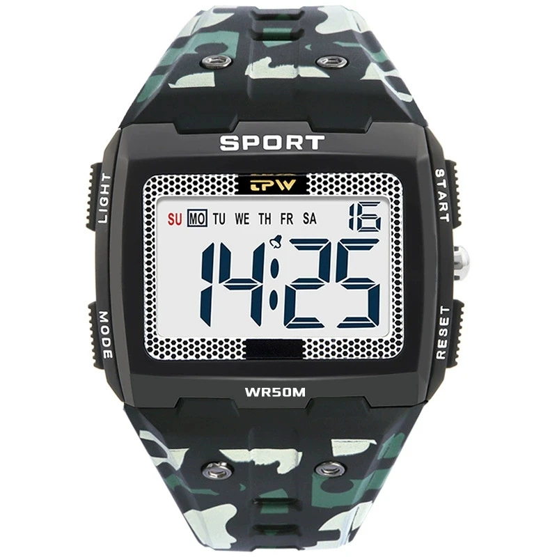 New For Men Sports Electronic Watch Waterproof Night Glow Large Screen Square Outdoor Running Camping Student Watch