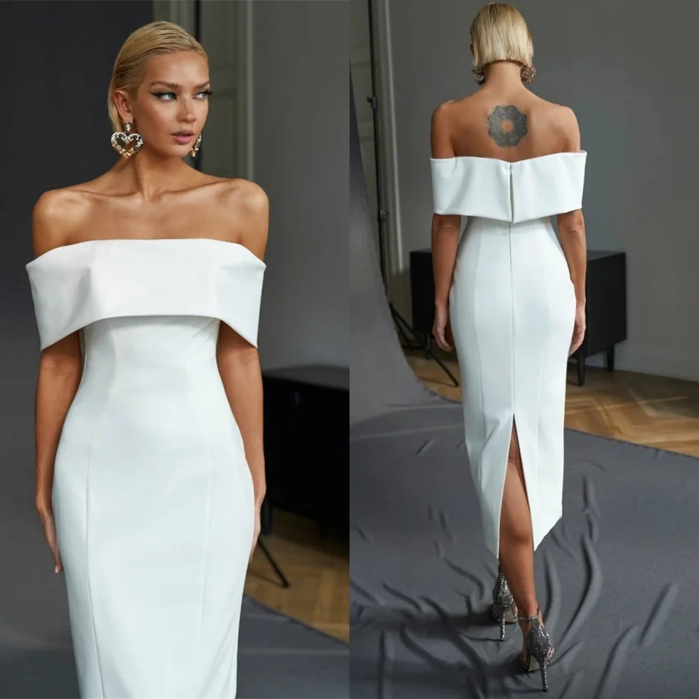 

Customized Fashion White Jersey Evening Dress Exquisite Off the Shoulder Homecoming Dresses Temperament Special Occasion Gowns
