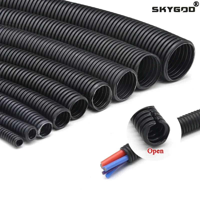 1/5/10M 7.5mm-34.5mm PP Insulated Corrugated Pipe Wire Hose Threading Hose Plastic Corrugated Pipe Protective Sleeve 