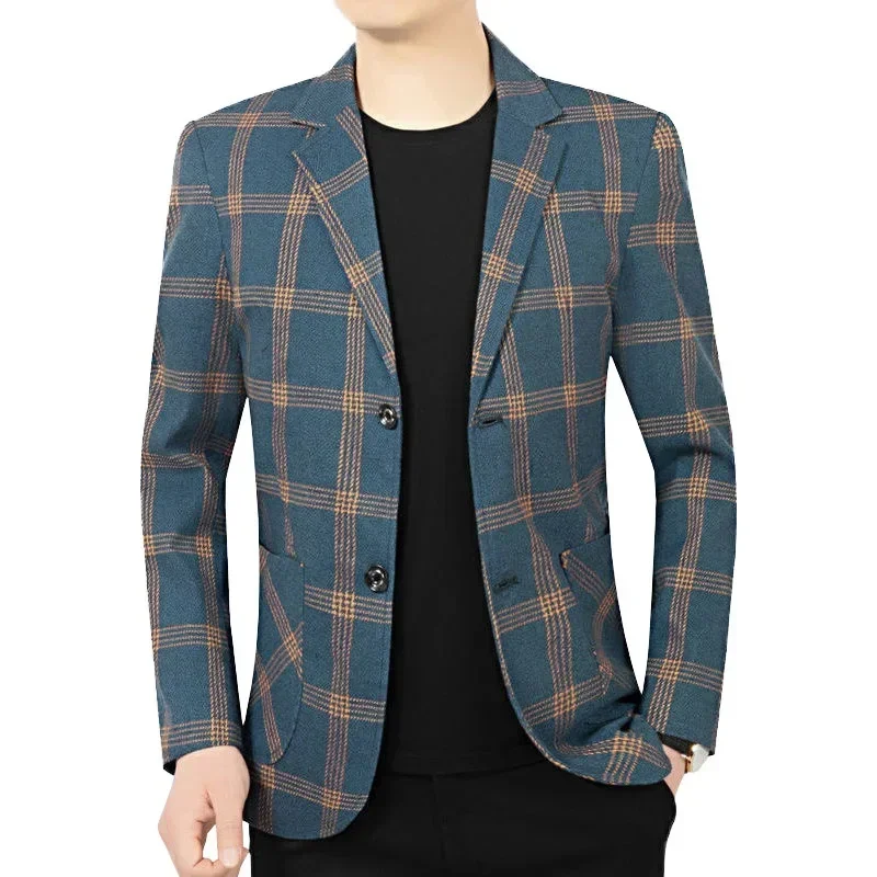 New Spring Men Thin Plaid Blazers Jackets Business Casual Suits Coats High Quality Male Slim Blazers Jackets 4XL Men's Clothing