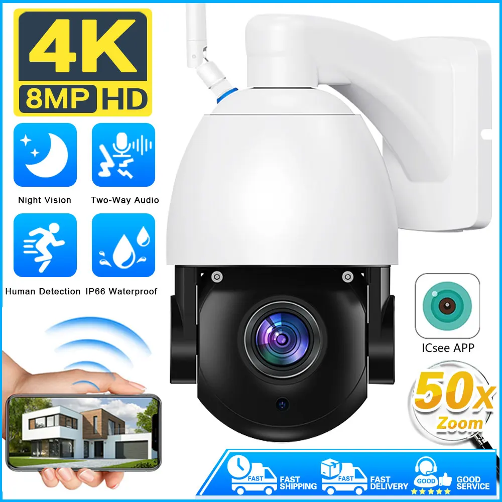 Smart 4K 8MP WiFi Security IP Camera Outdoor Wirelss Video Camera 50x Optical Zoom Surveillance Network Wireless CCTV PTZ iCSee