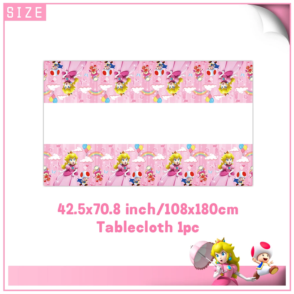 Princess P-Peach Theme Girl Birthday Party Decoration Disposable Tableware Tablecloth Balloon Background Banner Party Supplies