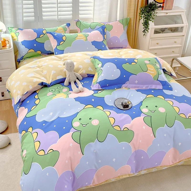 Dinosaur Duvet Cover Kids Boys Dinos Thick Comforter Covers for Teens Kawaii Cartoon Bedding with Zipper Closure Ties Home Decor