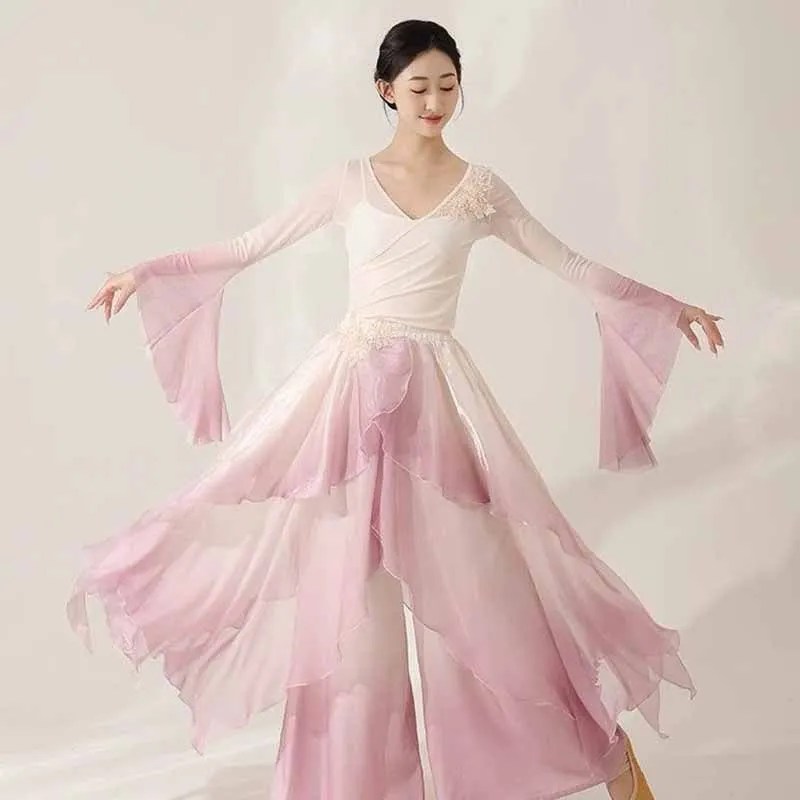 Performance de séparés euse classique pour femmes, vêtements de danse, forme de papillon, danse folklorique de style chinois, robe rose et verte, 303