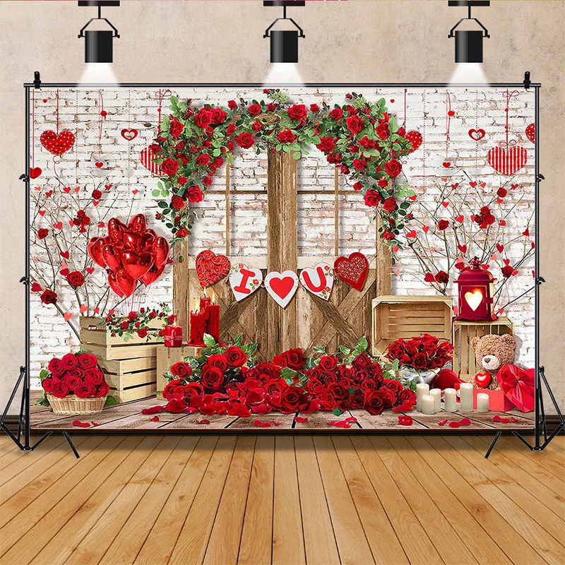 

Romantic Valentine's Day Photography Backdrops Props Red Rose Birthday Love Pre Wedding Party Photo Studio Background VA-06