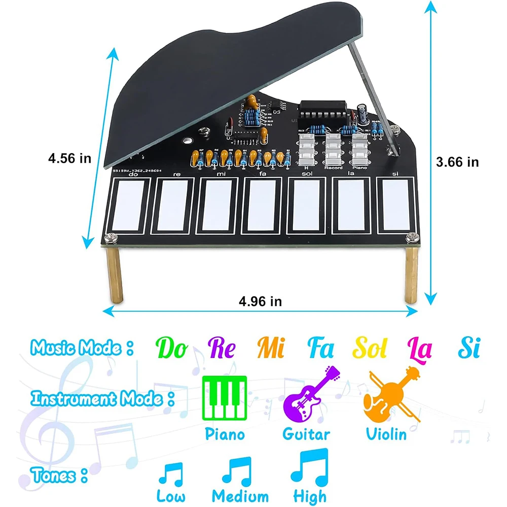 DIY Soldering Practice Kit 7 Keys Mini Piano Violin Guitar Soldering Project with 3 Tones Electronic Musical Instrument