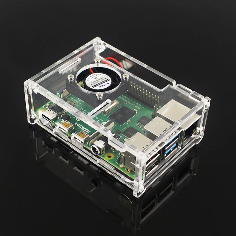 Acrylic Case for Raspberry Pi 4 Box Transparent Shell with Cooling Fan Heat Sink Clear Enclosure for Raspberry Pi 4 Model B