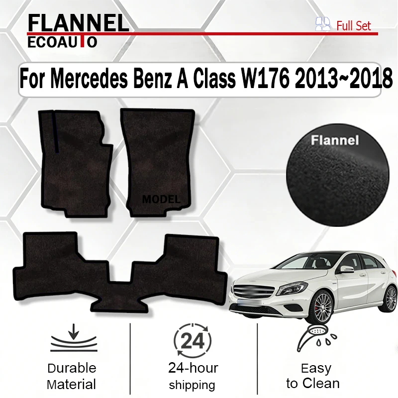 

Автомобильные коврики ECOAUTO из фланели для Mercedes Benz A-Class W176 2013~2018, черные, с защитной накладкой на пол