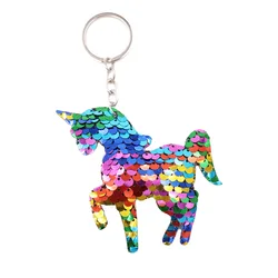 Glitter Unicorn Sequin Keychain Sparkling Double Sided Reflective Colorful Pendant Women's Car Bag Key Chain Decoration Gifts
