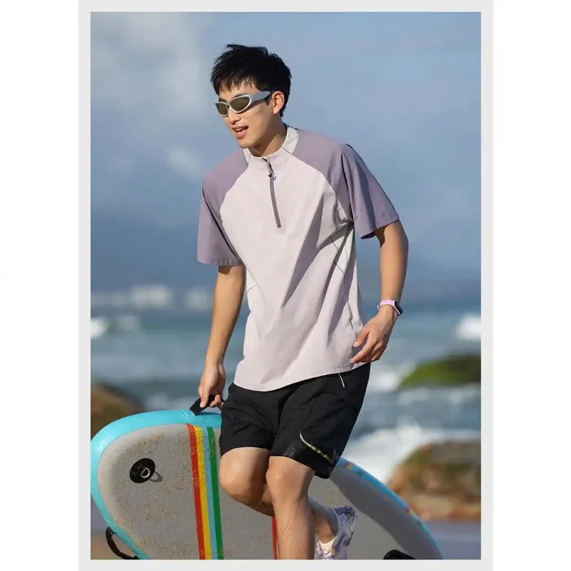 2026 Men's Summer Quick-Dry T-Shirt with Zip, Short Sleeve, Lightweight, Sun Protective for Outdoor Activities, Breathable and S