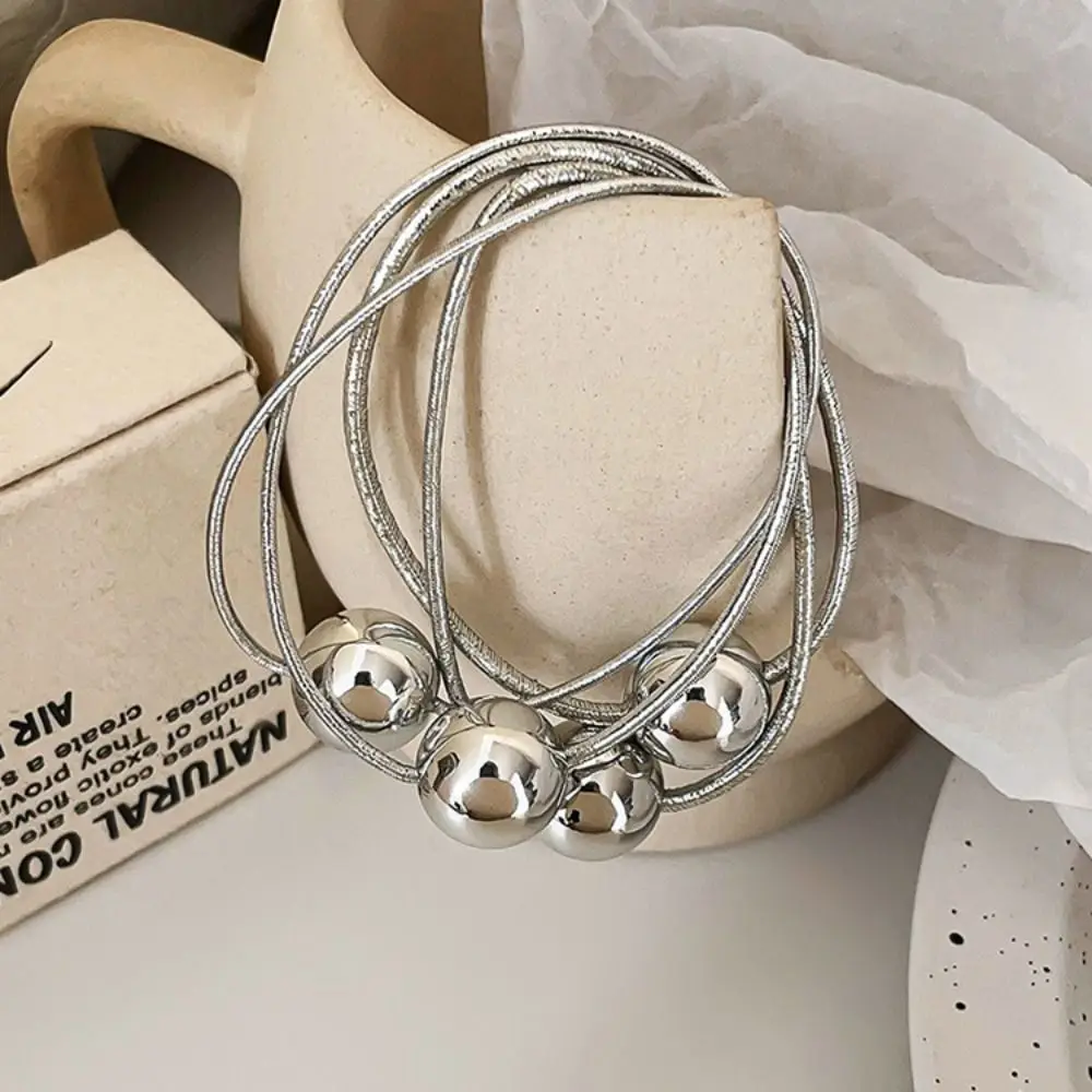 Fashion Sweet Headwear Silver Ball Elastic Band Women Girls Cute Rubber Band Hair Ties Hair Accessories