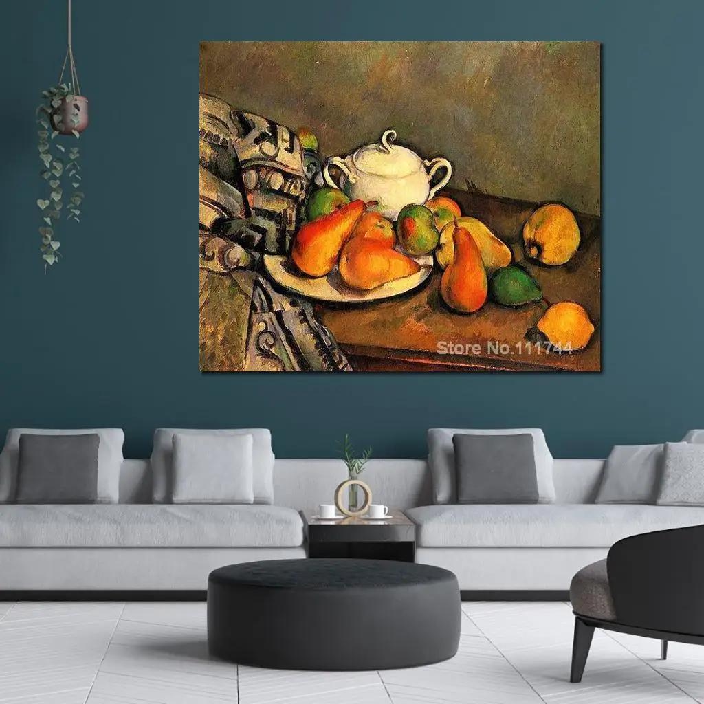 

Impressionist Wall Art Paintings Sugarbowl Pears and Tablecloth Paul Cezanne Artwork Hand Painted High Quality