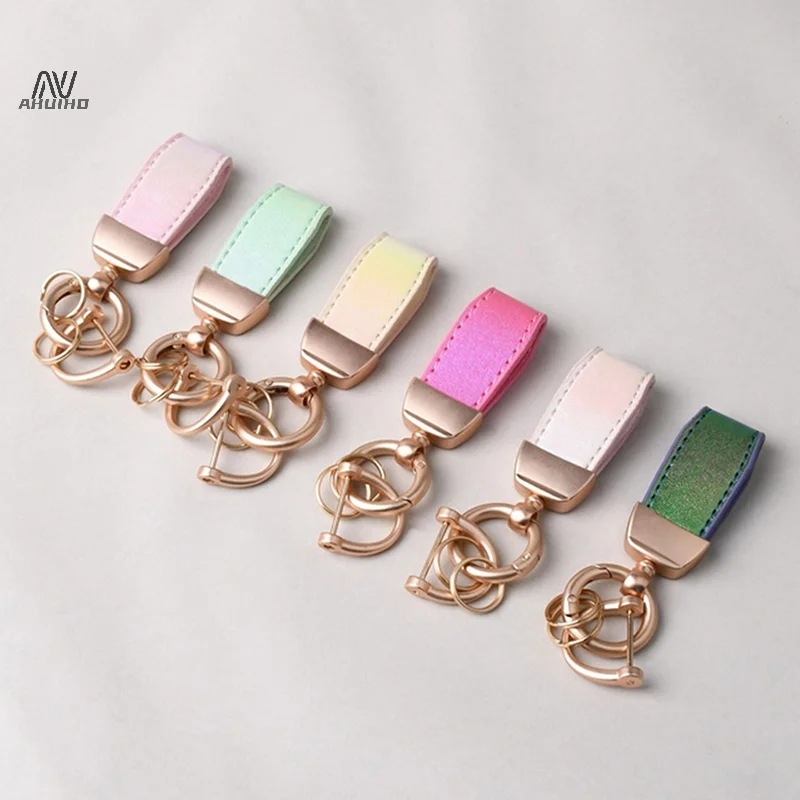 High-end Fluorescent Leather Keychain Laser Engrave Car Key Chain Personalize Keyring Women Gift