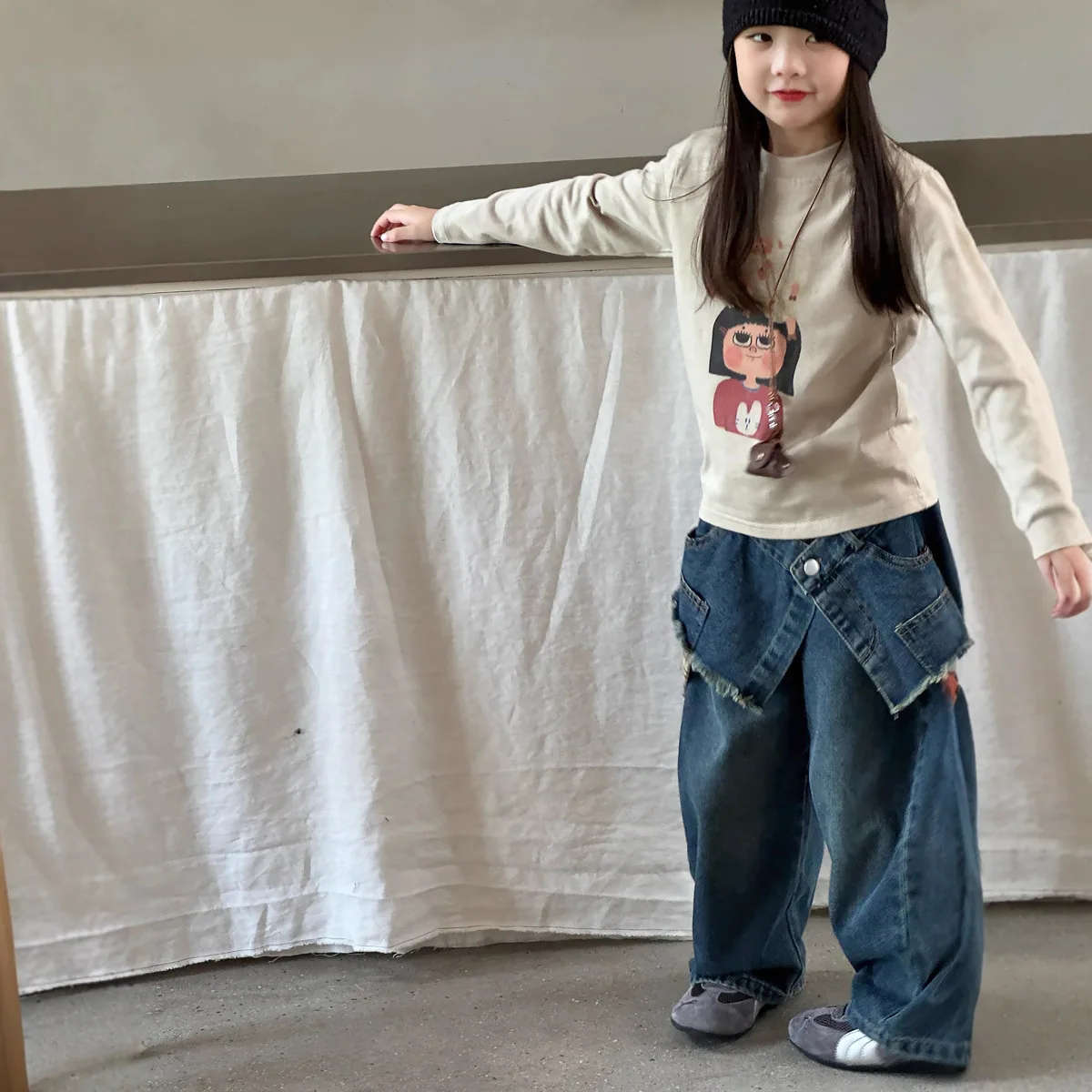 

T-shirts Tops Khaki Princess Girls Autumn New Korean Edition Casual Manga T Children Korean Edition Cartoon Printed Bottom Top