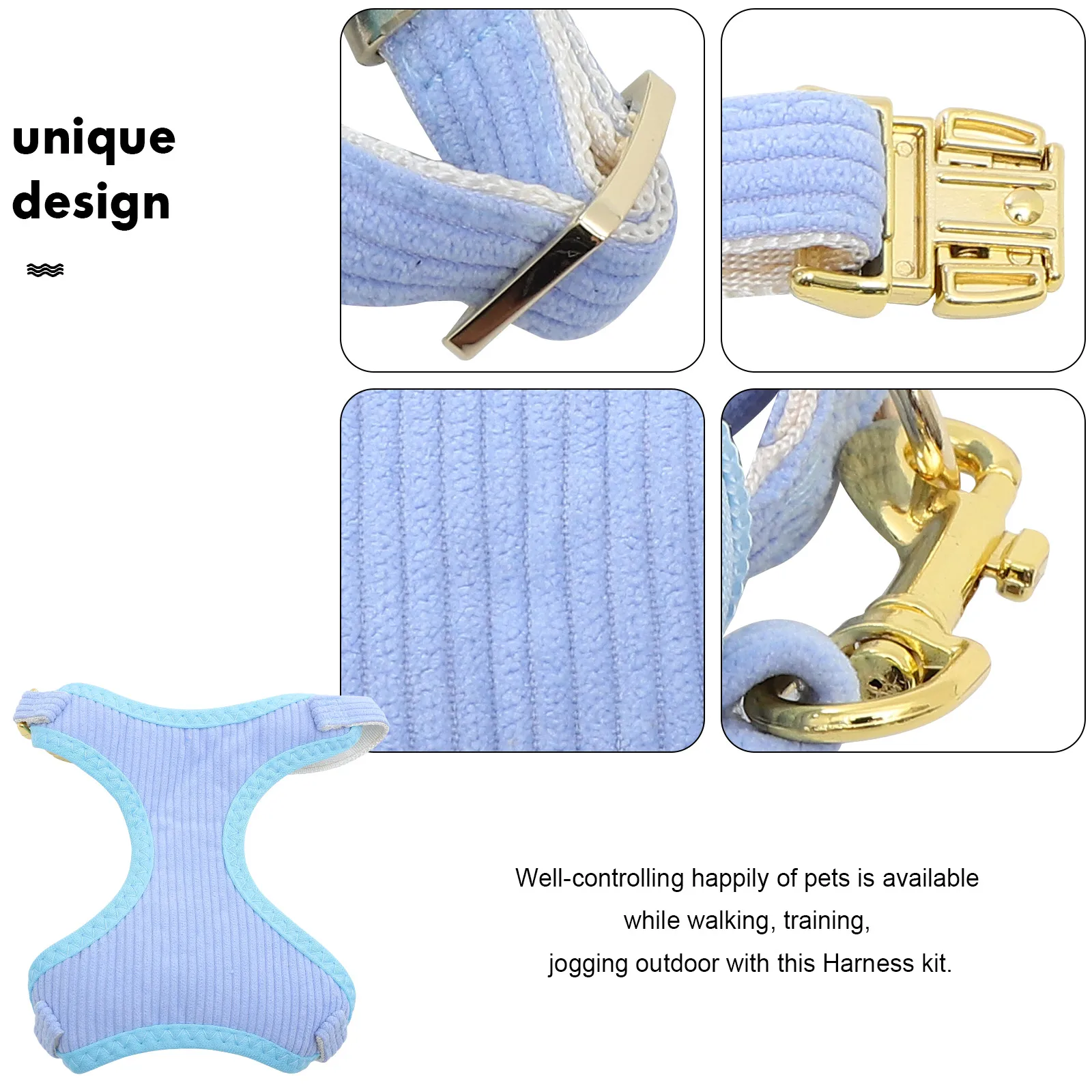 

Soft Wear-Resistant Dog Harness Vest For Medium Large Dogs Corduroy Pet Harness Heavy Duty Leash Kit Walking Training Outdoor