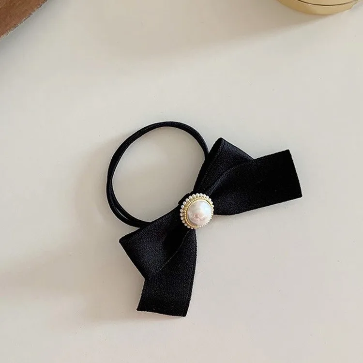 Pearl Bow Hair Ties Black Velvet Scrunchie Korean Ins Style High Elastic Ponytail Holder for Women Daily High Usage