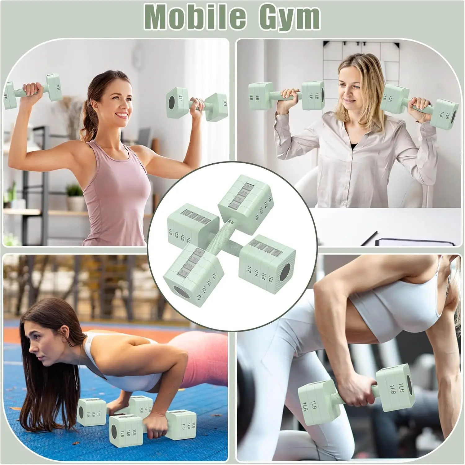 ชุดดัมเบลปรับน้ำหนักได้ 5-in-1 น้ำหนัก 3 ปอนด์ ถึง 11 ปอนด์ สำหรับออกกำลังกายที่บ้าน ดีไซน์กะทัดรัด