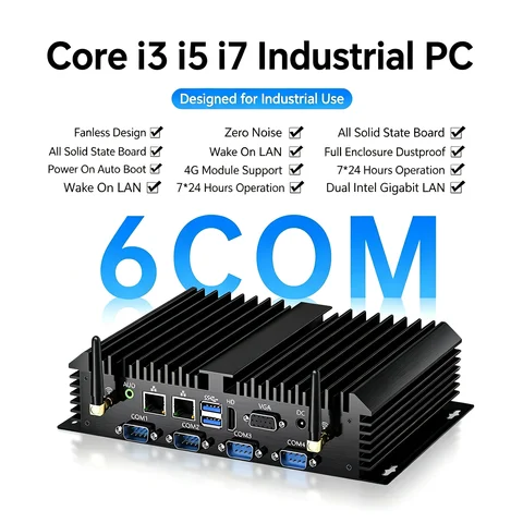 MSECORE MK600 Fanless Industrial Mini PC Intel i7‑5500U Dual Gigabit LAN RS232 6*COM/2*COM HDMI VGA WiFi DDR3L Windows 10 Linux