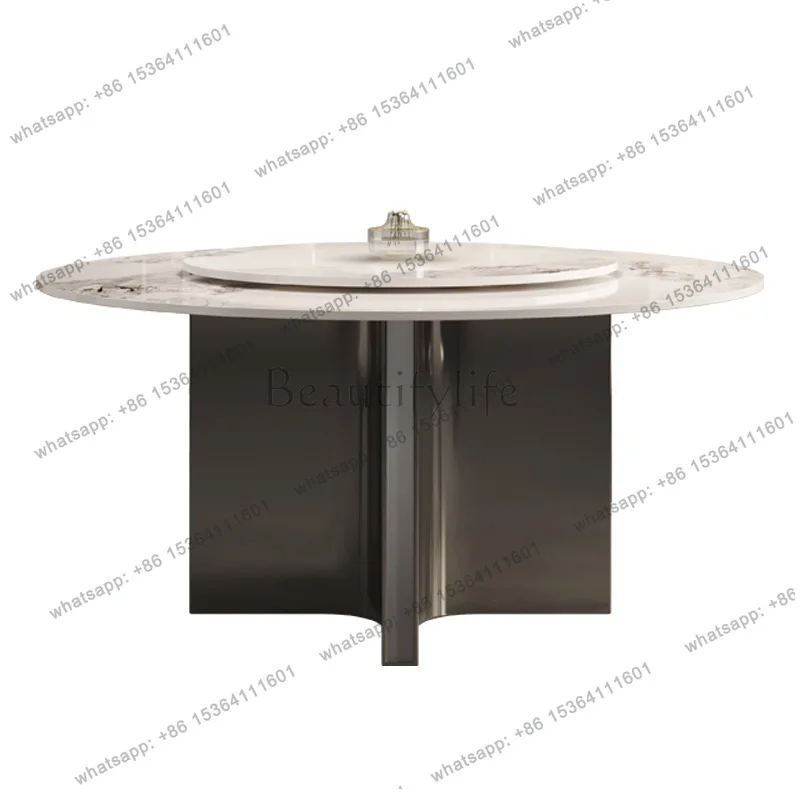 

Round rock slab dining table light luxury high sense modern simple eating table